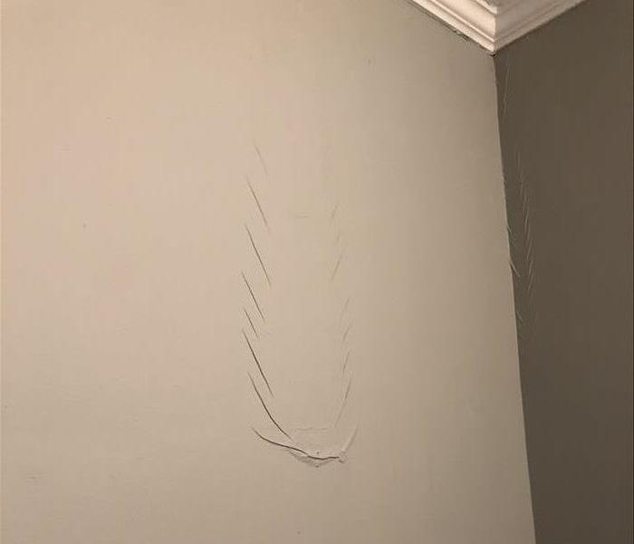 wall showing a large water blister damage